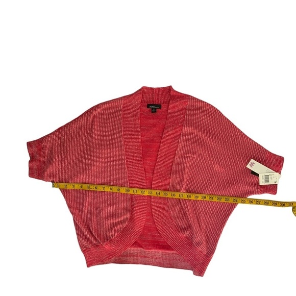 Alyx Open Cardigan Shrug Metallic Batwing Sleeve Cropped Poppy Coral Plus 1X - Picture 7 of 16